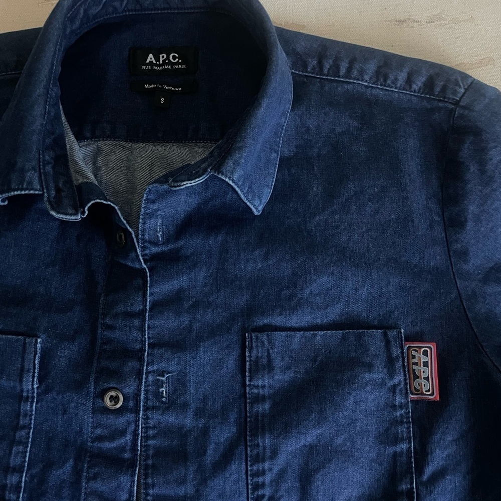 A.P.C. LOGO SHIRT Denim Long Sleeve Size Small - Picture 3 of 10
